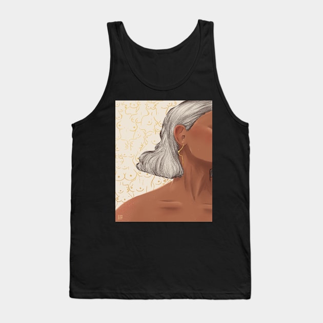 Golden Boob Earrings White Tank Top by samsum.art